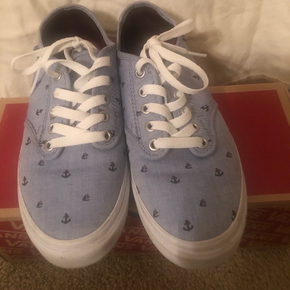 Vans Light Blue Canvas Sneakers with Navy Anchor Print